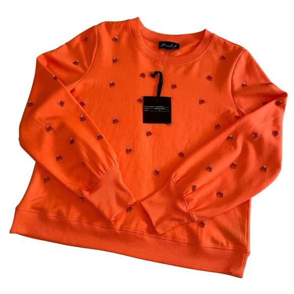 Marled Tops - Marled Sweatshirt Candy Corn Orange, Silver, Yellow Combo 01135-3TJK Size Medium